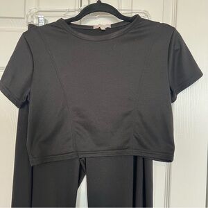 Gianni Bini SET Loungewear Coord Set Crop Top Tee Pull On Wide Leg Pants
